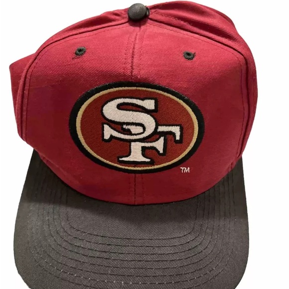 Vintage San Francisco 49ers Snapback Hat Logo 7 Red Black Plain Logo - Picture 1 of 2